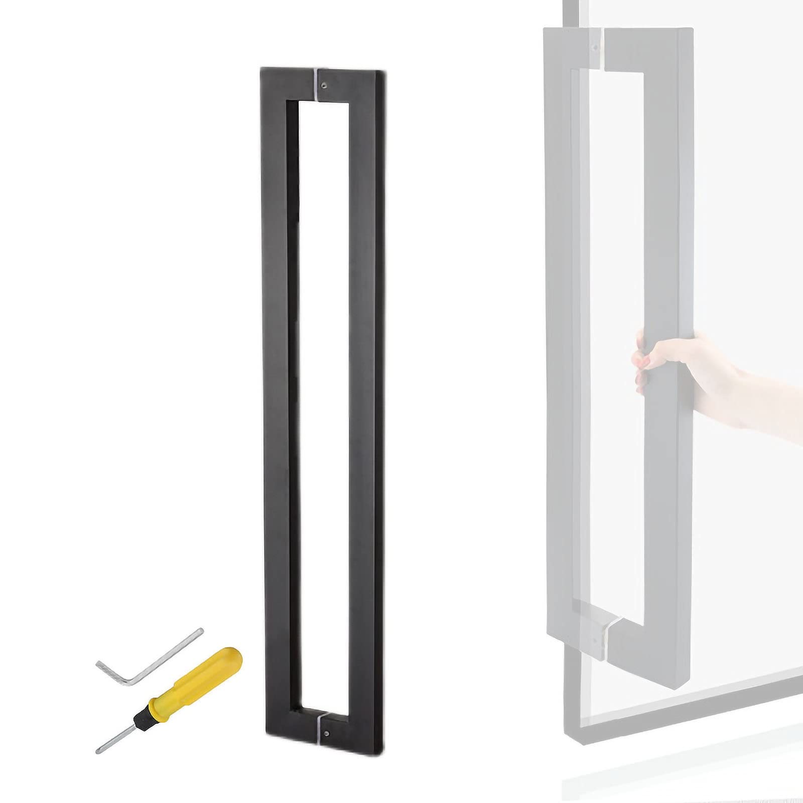 Poignée de porte d'entrée carrée noire pour porte de grange et verre