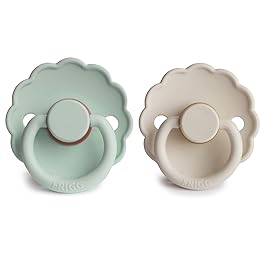 FRIGG Daisy Natural Rubber Baby Pacifier | Made in Denmark | BPA-Free (Seafoam/Cream, 0-6 Months) 2-Pack