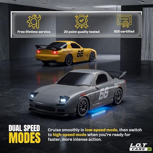 Image of Vortex RC Drift Car, 20 Km /h High Speed Remote Control Car, Drifting RC Car 4x4, 2.4GHz with Pop-Up LED Headlights, Multi LED Lights, Long Range Control (Overdrive, Grey)