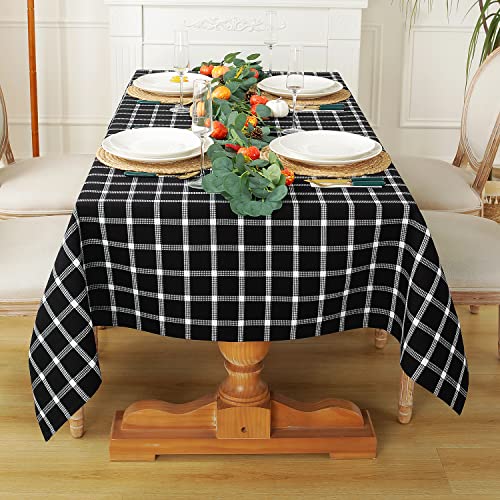 60 X 84 Inches Soft Rectangle Waffle Table Cloth, Wrinkle Resistant Washable Fabric Farmhouse Checkered Tablecloths For Dining Tables, Buffet Parties, Holiday - Black And White Gingham #TOP1