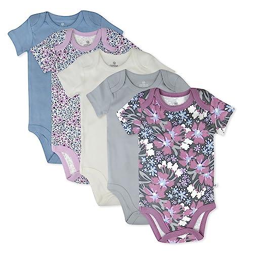 Image of HonestBaby baby-girls 5-pack Short Sleeve Bodysuits One-piece 100% Organic Cotton for Infant Baby Girls