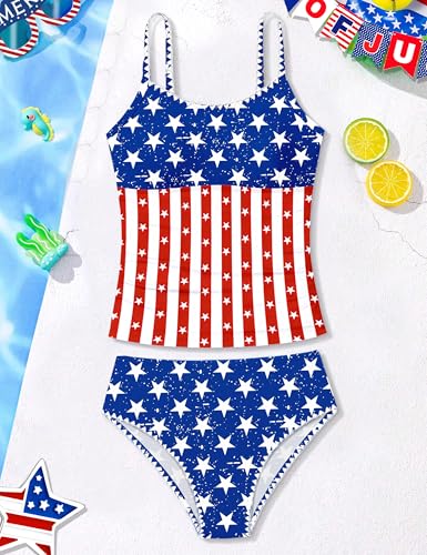 Image of Girls Swimsuit Solid Color Tankini Contrast Trim Swimwear 2 Piece Bathing Suit Padded Swimsuits for Teens 9-16Y