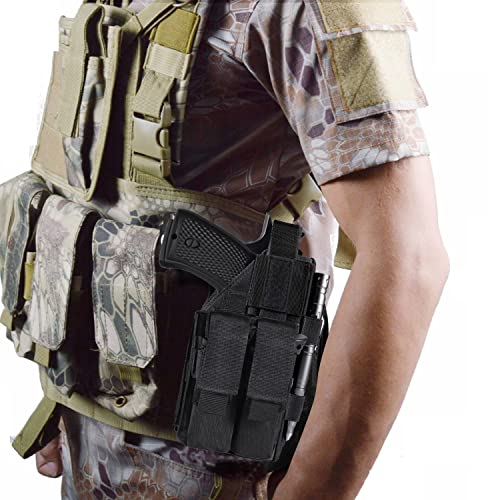 Larkoo Pistol Pouch Holster For 9Mm 1911 Glock - Universal Adjustable Hand Gun Case Molle Pistol Belt Holster Bag With Double Mag Magazine Pouch For Convertible Ambidextrous （Left Right Hand） #TOP6