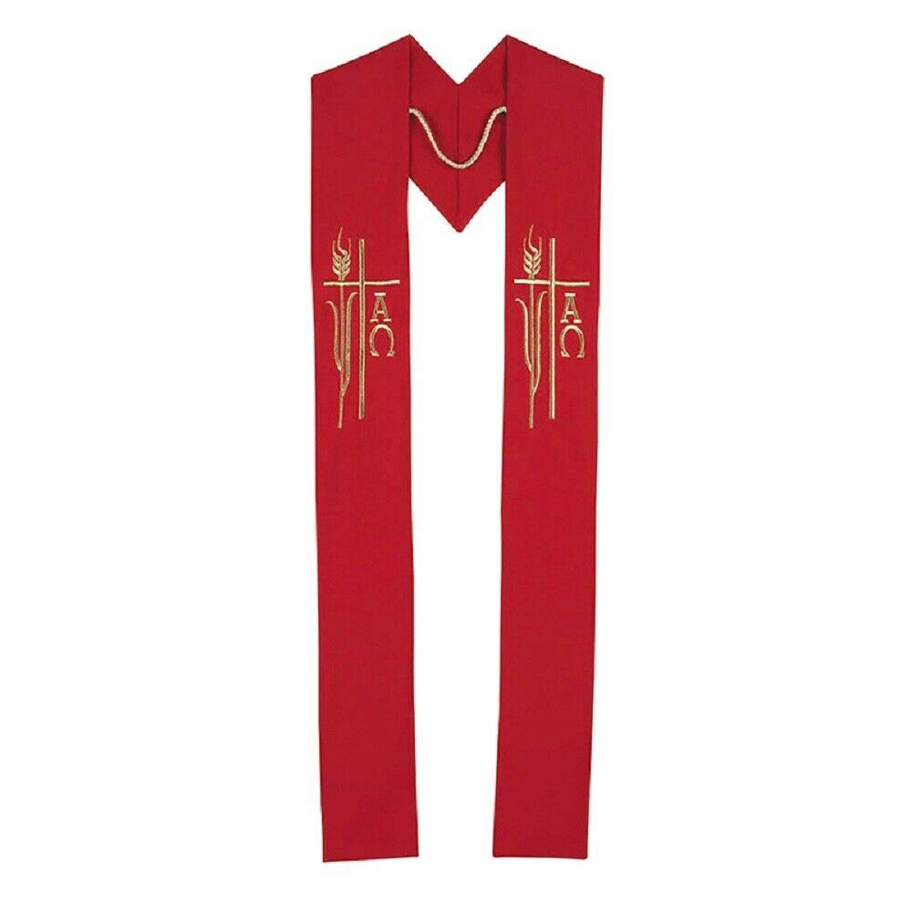 Alpha Omega Wheat Priest/Clergy Overlay Stole (Red)