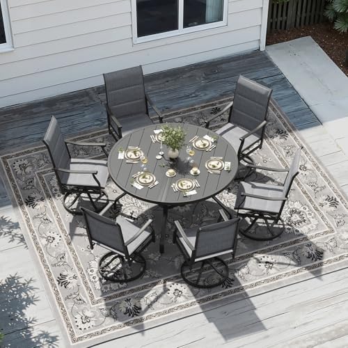 Image of Soohow Outdoor Dining Set for 6, 7-Piece Round Table Patio Dining Set, 6 x Swivel Patio Chairs and 1 x 47 Round Outdoor Dining Table, for Poolside, Backyard and Proch
