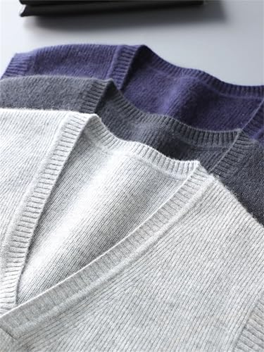 UIOKLMJH Men's Basic Solid Cashmere Sweater Vest Winter Daily Striped V-Neck Sleeveless Pullover3