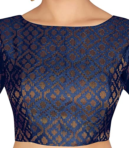Image of Studio Shringaar Women's Readymade Brocade Elbow Length Sleeves Saree Blouse