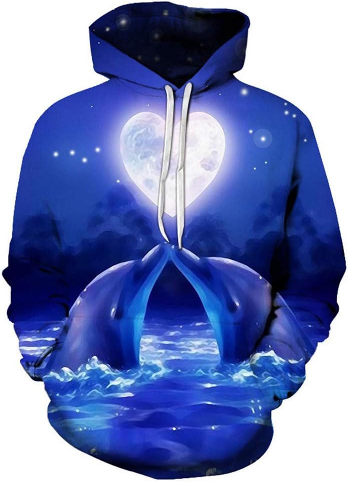 Novelty Dolphin Print Hoodie Animal Hoodies Sweatshirt Pullover for Men Women
