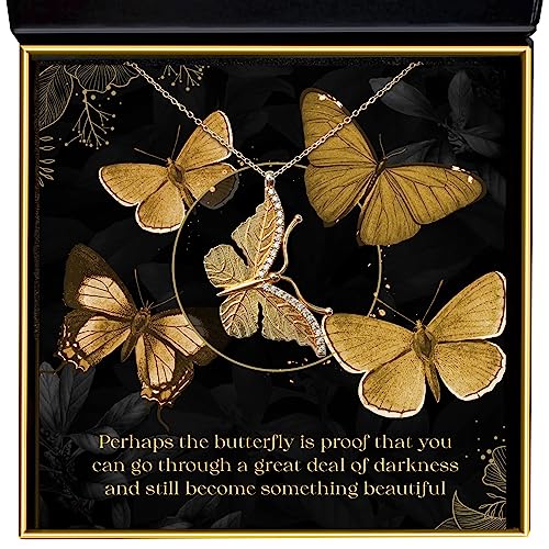 Product Image of the Aphrodite’s Something Beautiful Golden Butterfly Necklace Gift Set for Girls Women, Gold Plated Sterling Silver Necklace Gifts for Mom Best Friend Daughter Wife Girlfriend Sister with Message Card