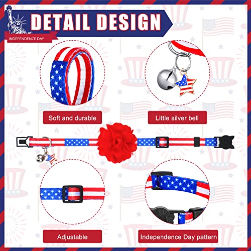 4 Pcs Patriotic American Flag Cat Collar Breakaway With Bell And Removable Flowers Star Stripes Dog Collars Quick Release Adjustable Pet Collar For 4Th Of July Halloween Party (Small) #TOP2