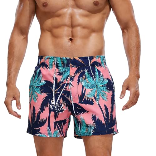 Shorts Herren Hawaii Kurze Hosen Sommer Leicht Und Luftig Herrenshorts Strand Atmungsaktive Sommershorts Tunnelzug Taschen Sport Freizeitshorts Freizeit Sportshort Rosa Einheitsgröße
