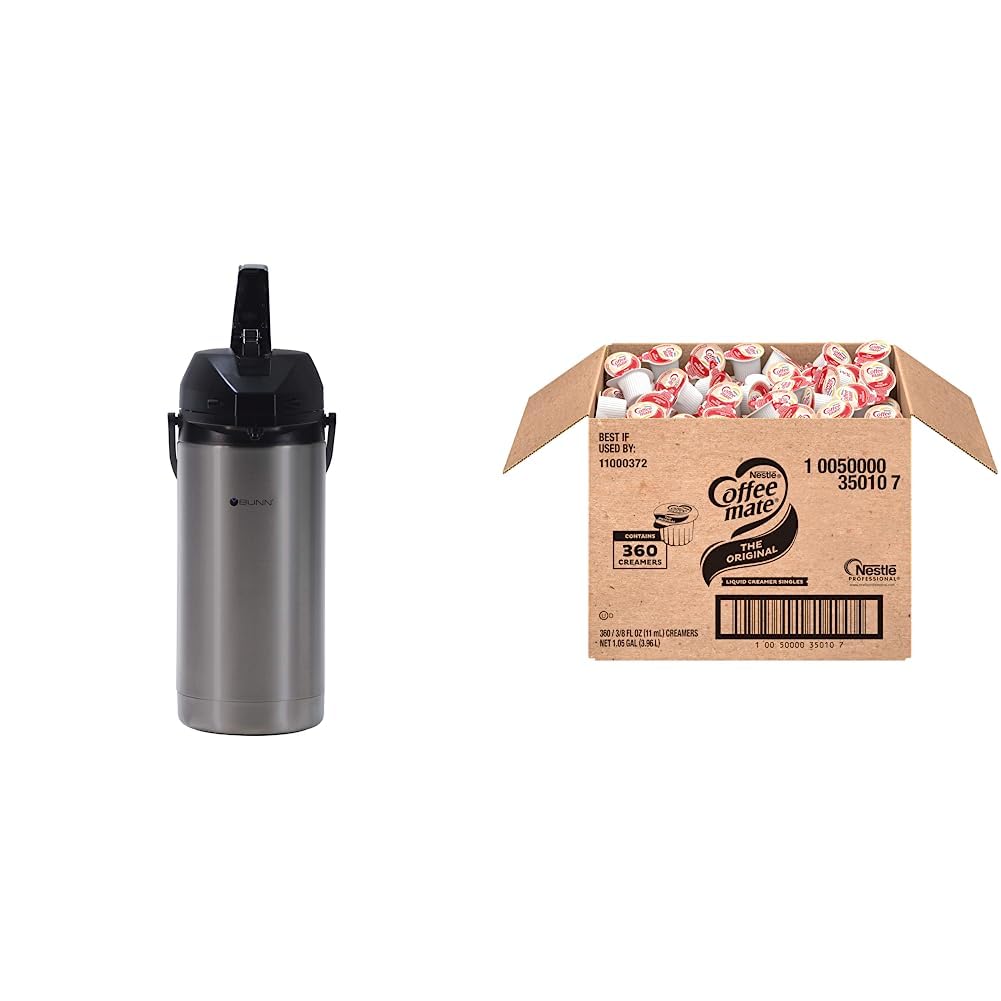 Bunn 3.8 Lt Airpot, Standard, Stainless and Nestle Coffee mate Coffee Creamer, Original, Liquid Creamer Singles, Non Dairy, No Refrigeration, Box of 360