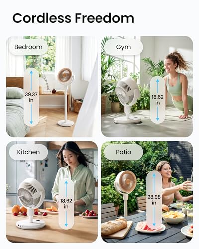 Image of SwitchBot Smart Pedestal Fan, Rechargeable Oscillating Standing Fan for Bedroom, Corded & Cordless, Adjustable Height Floor & Desk Fan, 22dB, Remote & App, Works with Alexa,Google Home,HomeKit,Matter
