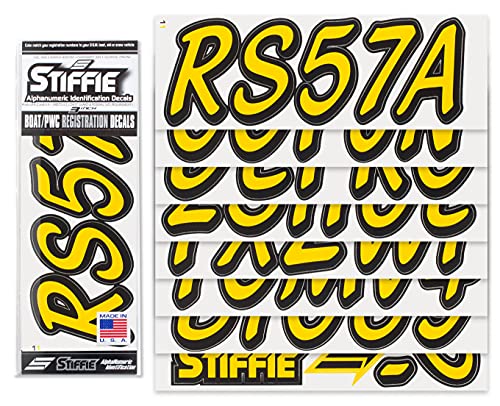 Image of Whipline Solid Yellow /Black 3 inch Alpha-Numeric Registration Identification Numbers Stickers Decals for Boats & Personal Watercraft