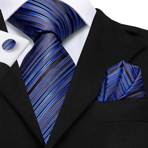 Image of Hi-Tie Men 63inches Tie Set Extra Long Necktie Paisley Tie Pocket Suqare Cufflinks Big and Tall Men Tie