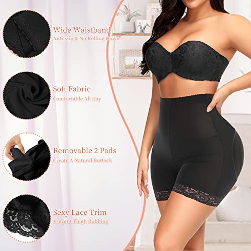 Image of Ganado Butt Lifter Padded Underwear for Women Seamless Booty Pads Panties Butt Enhancer Shapewear Lace Boyshorts(#2 Black-high waisted,X-Small)