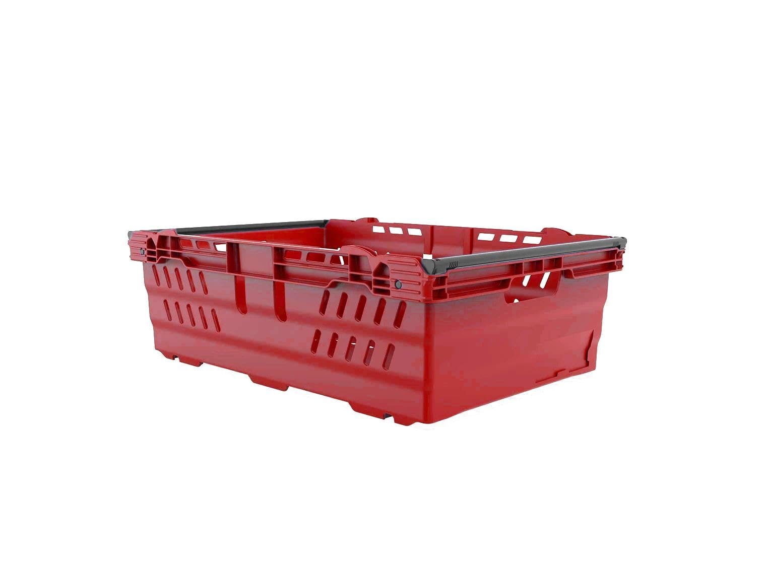 HomeHQ 5x Bale Arm Crates, Nesting Ventilated Plastic Basket, Stacking Supermarket & Storage Crate (35 Litre, RED)