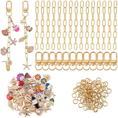 BEAMARKER Kit para Hacer Llaveros con Dijes Marinos (193 unidad) con Cierres Giratorios, Anillos, Esmalte, Conchas, Estrellas de Mar, Flores Y Animales Marinos. Ideal para Decorar Bolsos, Carteras Y M