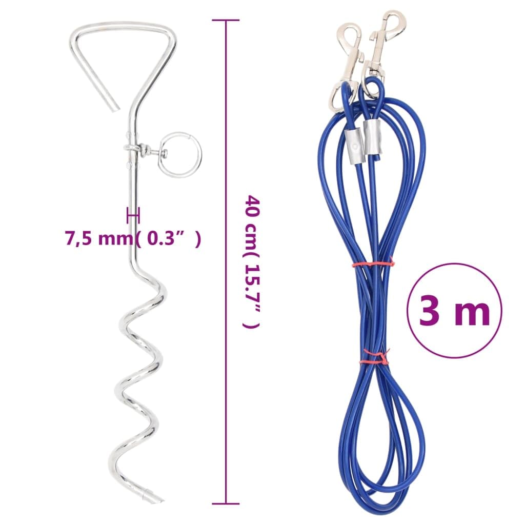 Hundeleine mit Pfahl 3 m aus reißfestem Seil und robustem Karabiner für Spaziergänge, Joggen und Outdoor-Aktivitäten, inklusive Bodenanker, verstellbar, reflektierend, leicht und sicher