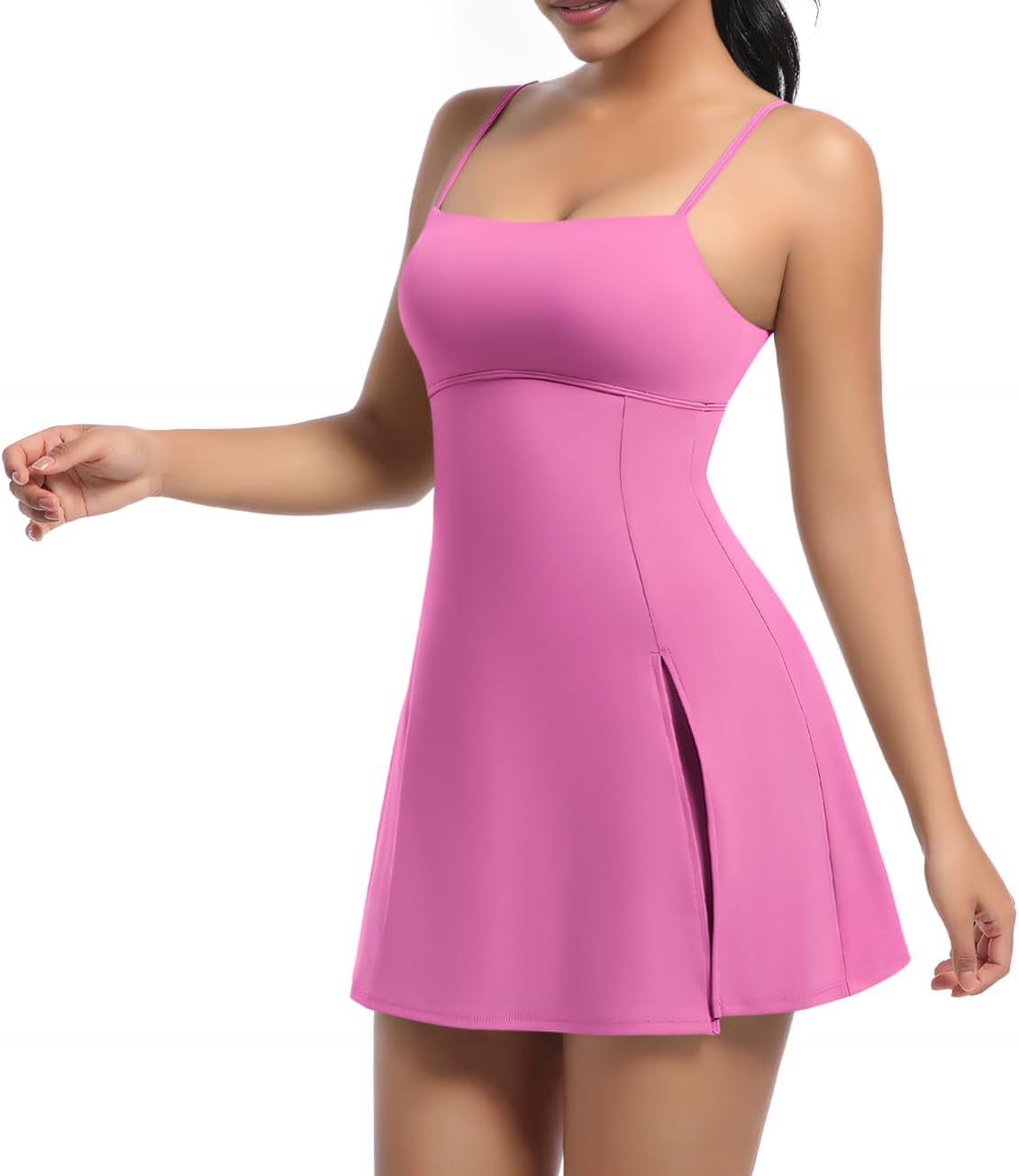 Women’s Tennis Dress – Spaghetti Strap Activewear Dress with Built-in Shorts, Athletic Outfit for Golf, Running & Casual