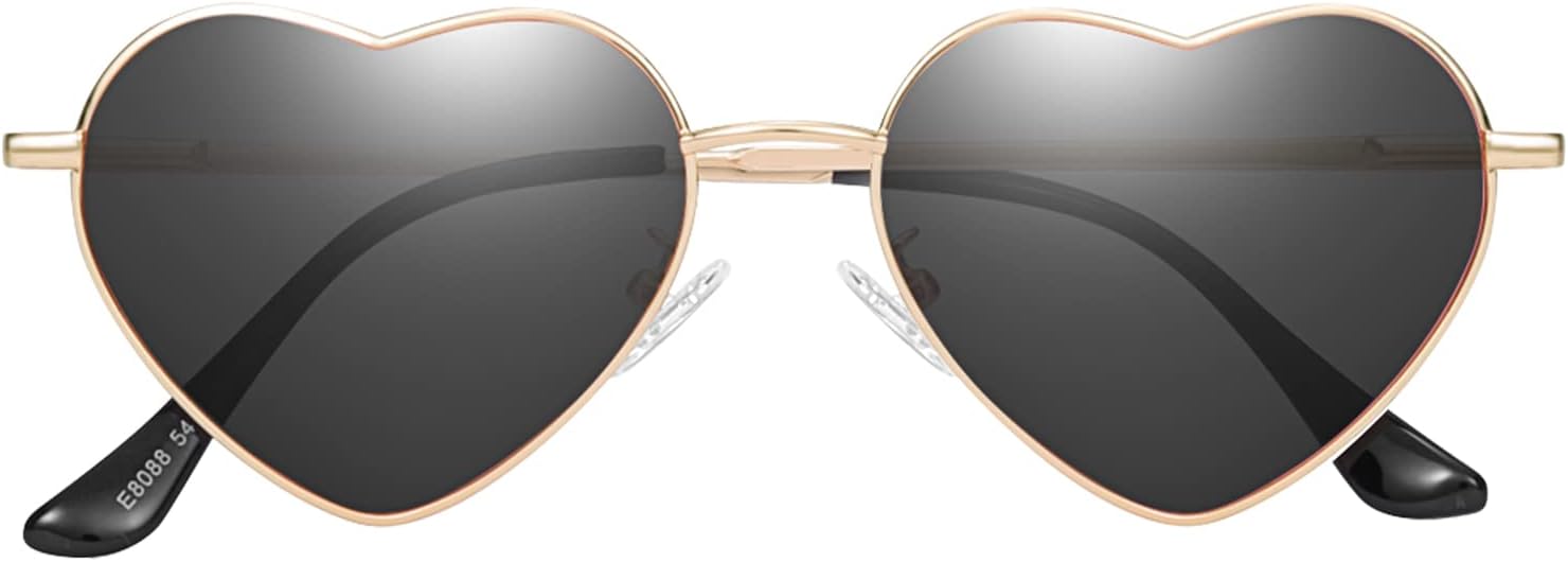 Votange Polarized Heart Sunglasses For Womens Love Heart Shaped Sun Glasses Metal Frame Uv Protection A4 Gold Frame Black Lens