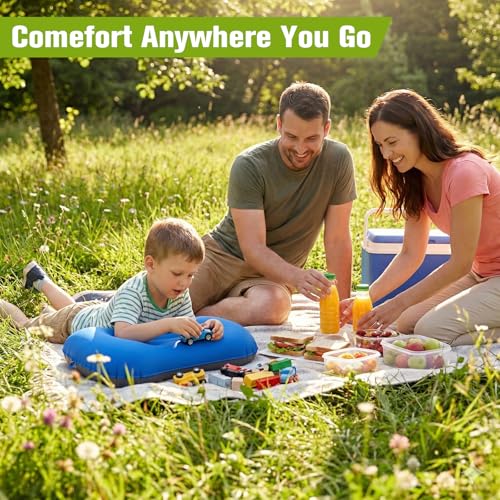 JetsCush Camping Kissen Aufblasbar Ultraleicht Reisekissen Ergonomisch Outdoor Strandkissen Camping Zubehör Reise Gadgets (Blau)