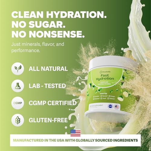 Image of Rosabella Electrolyte Drink Powder - Lemon Lime - Zero Sugar Hydration Supplement - Sodium, Potassium, Magnesium & Calcium - Keto Electrolytes Mix for Rapid Rehydration - 30 Servings (5.7 oz)