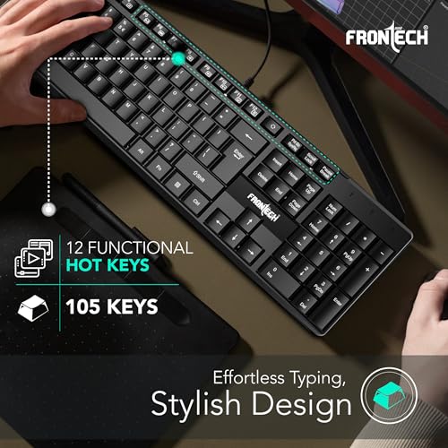 Image of FRONTECH PrecisionFlow USB Keyboard - Ergonomic Design & Silent Typing for Windows (FT-1671)