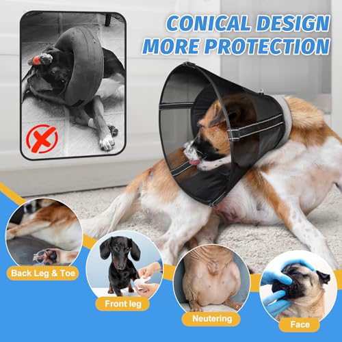 Image of Dog Cone Collar to Stop Licking, Soft Mesh Recovery Collar After Surgery with Liner, Elizabeth Cone Alternative for Medium and Large Dogs, for Surgery, Spay, Neuter, Wound Care,XS,Matte Black