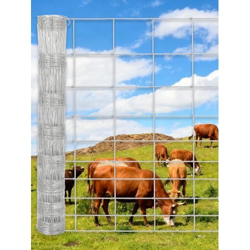 GarveeLife Cattle Farm Fence, 6 ft x 328 ft Galvanized Wire Fencing for Goat Deer Hog Yard Livestock Animals Protection Silver 6ft x 328ft