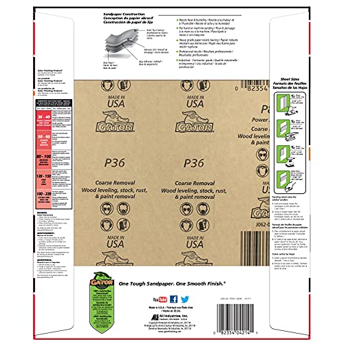 Gator 9" X 11" Multi-Surface Sanding Sheets, 36 Grit, 25 Pack #TOP1