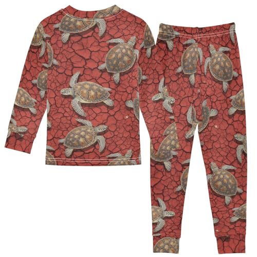 Pajama Sets Long Sleeve Turtle Pattern on Red Soft Comfy Sleepwear 2 Piece PJS 3-8T3