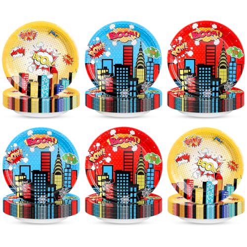 Zhehao 120 Pack Hero Theme Party Plates 7 Inch Dessert Plates for Party