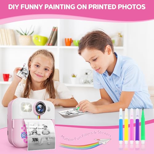 Image of Contixo Kids Camera Instant Print, Birthday Gifts for Girls and Boys, Pink | 1080P Video | 16X Zoom | 32GB Storage | Age 3 Years Up | Portable Travel Toy