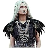 L'VOW Women Gothic Natural Feather Shoulder Shrug Cape Shawls with Chain Collar for Halloween Cosplay