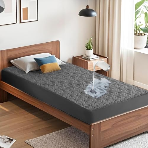 BEDLORE ボックスシ一ツ シングル 防水·防ダニ 丸洗い可能 耐久性が高い 洗える パッド一体型ボツクスシーツ 肌にやさしく オールシーズン 着脱楽々 中綿 通気性よい べッドパッド ズレにくい ベッドシ一ツ グレー100X200cm
