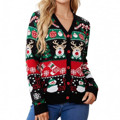 Womens Casual Christmas Printed Sweater Xmas Knitted Reindeer...