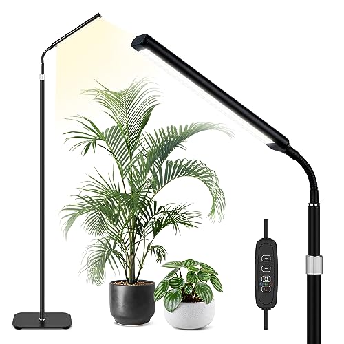 MistyJungle Grow Light Indoor Plants, Full Spectrum LED Growth Floor Lamp with 63in Height Extendable Stand, Large Stable Base, 10-Level Dimmable,Automatic Timer,Adjustable Gooseneck for Plant