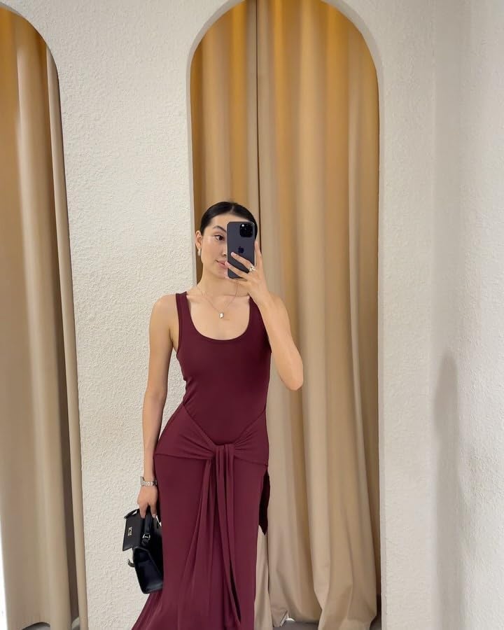 Women's Summer Maxi Tshirt Dress Tie Waist Casual Slim Fit Sleeveless Tank Long Beach Dresses - Image 3