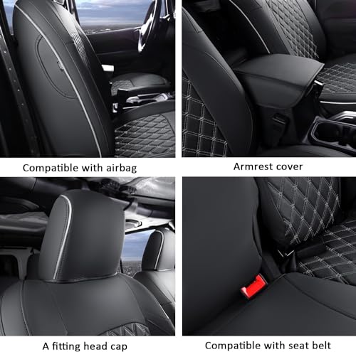 Image of GIANT PANDA Jeep Wrangler 4 Door JL 2018-2026 Full Set Car Seat Covers for Sahara Sport Rubicon Willys Without Rear Cup Holder, Customized Faux Leather - (Black+Gray)