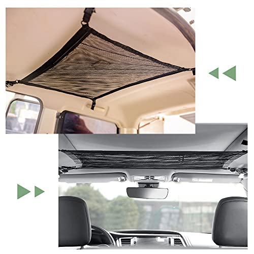 Car Ceiling Cargo Net Pocket, 31.5"X21.6" Car Ceiling Cargo Net Pocket Storage Net, Adjustable Double-Layer Mesh Car Roof Storage Organizer, Travel Long Road Trip Camping Interior Accessories #TOP5