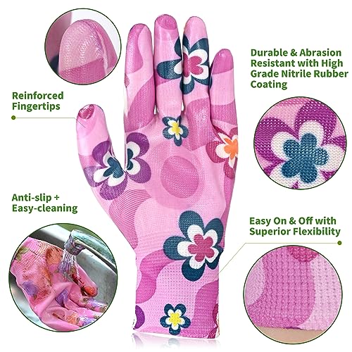 Care Home 3 Pairs Garden Gloves For Women, Breathable Nitrile Coated Gardening Work Gloves For Women thumb #2