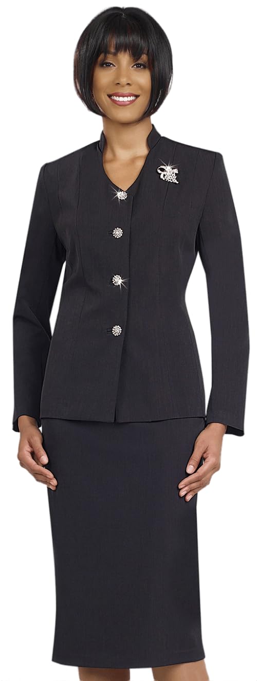 Ben Marc InternationalWomen Two-Piece Skirt Suit Set | Church Skirt with Four Button Jacket and Brooch | Elegant Basic Suit by Ben Marc | BM78096