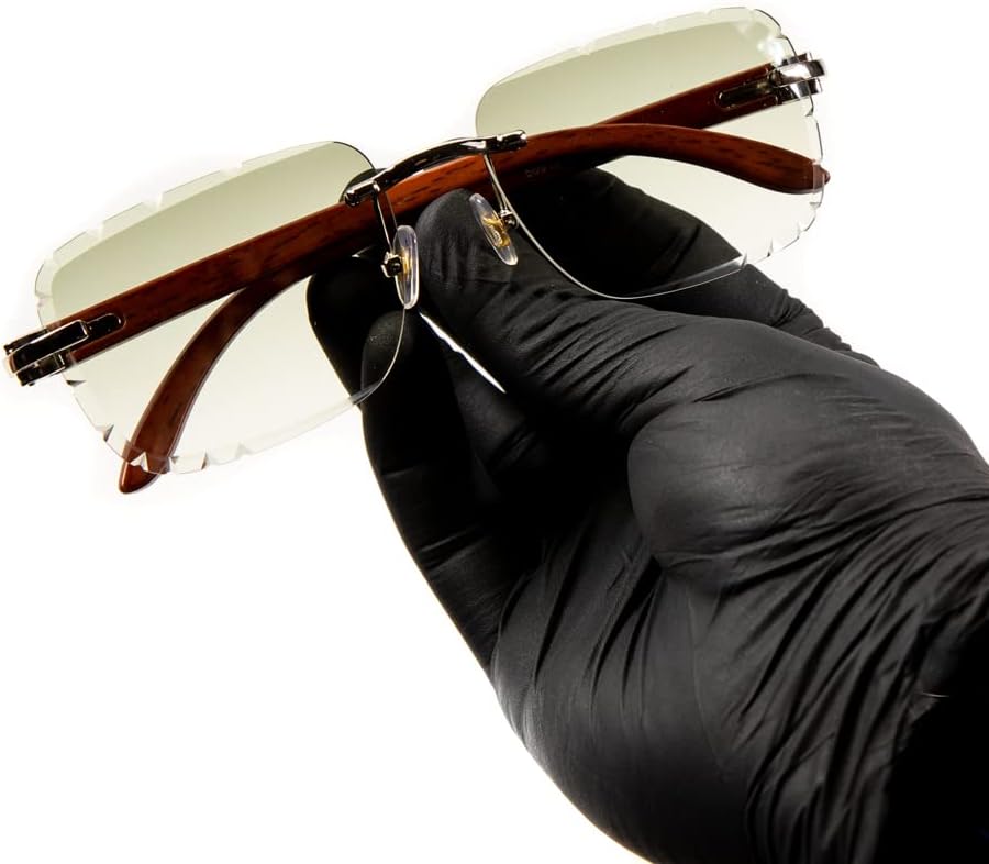 Luxury Square Rimless Gem Cut Retro 90's Hip Hop Diamond Cut Lens Mint Green Gradient Tint Lens Silver Metal Frame Woodgrain Arm Sun Glasses Frameless Rectangle Shades Sunglasses For Men And Women - Image 2