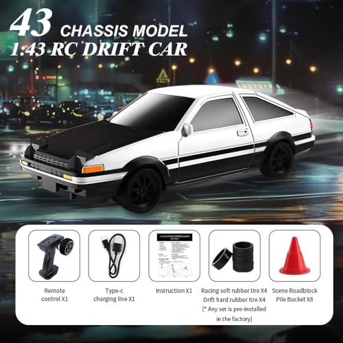 Image of FEXXA 1 /43 Scale RC Drift Race Car Gyro 4WD Ready to Go Mini Remote Control Car High Speed Model (1:43 Toyo ta AE86 Trueno-Black /White)