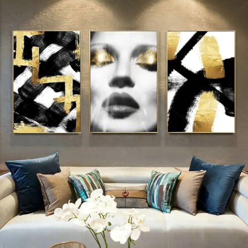 Peinture sur toile visage abstrait noir et doré, impression haute définition