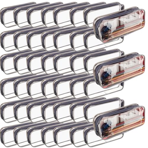 Image of Fainne 50 Pcs Clear Pencil Pouch Bulk Clear Pencil Case Bag 7.87x 1.38 Inch PVC Waterproof Travel Toiletry Makeup Zipper Pouches for Office Stationery Travel Storage(Gray)