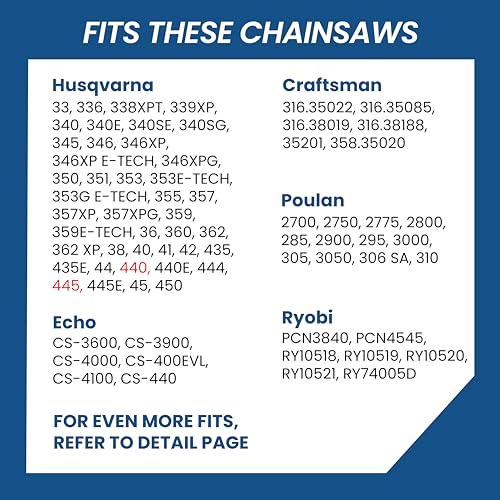 Image of 18 Inch Chainsaw Chain, .325 inch Pitch .050 inch Gauge 72 Drive Links, Germany Steel Anti-Kickback Replacement for Husqvarna 440, 445, 450, Echo CS-400, CS-450, 3-Pack