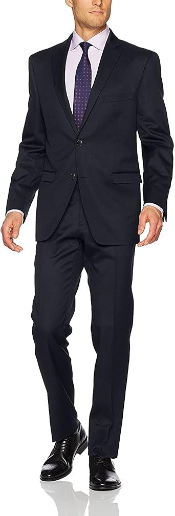 Adam Baker Mens Slim Fit Luxury Super 120s 100% Merino Wool 2-Piece Suit Jacket & Trousers