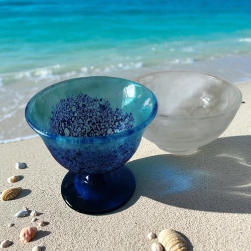 ガラス コンポート 4個セット 瑠璃色 ブルー すりガラス 高台小鉢 高台